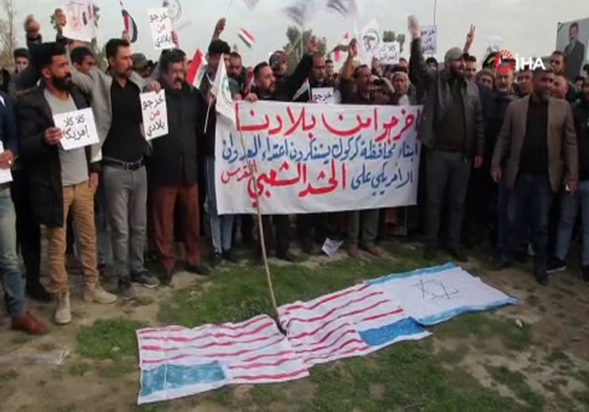 Kerkük’te Haşdi Şabi yandaşları ABD’yi protesto etti