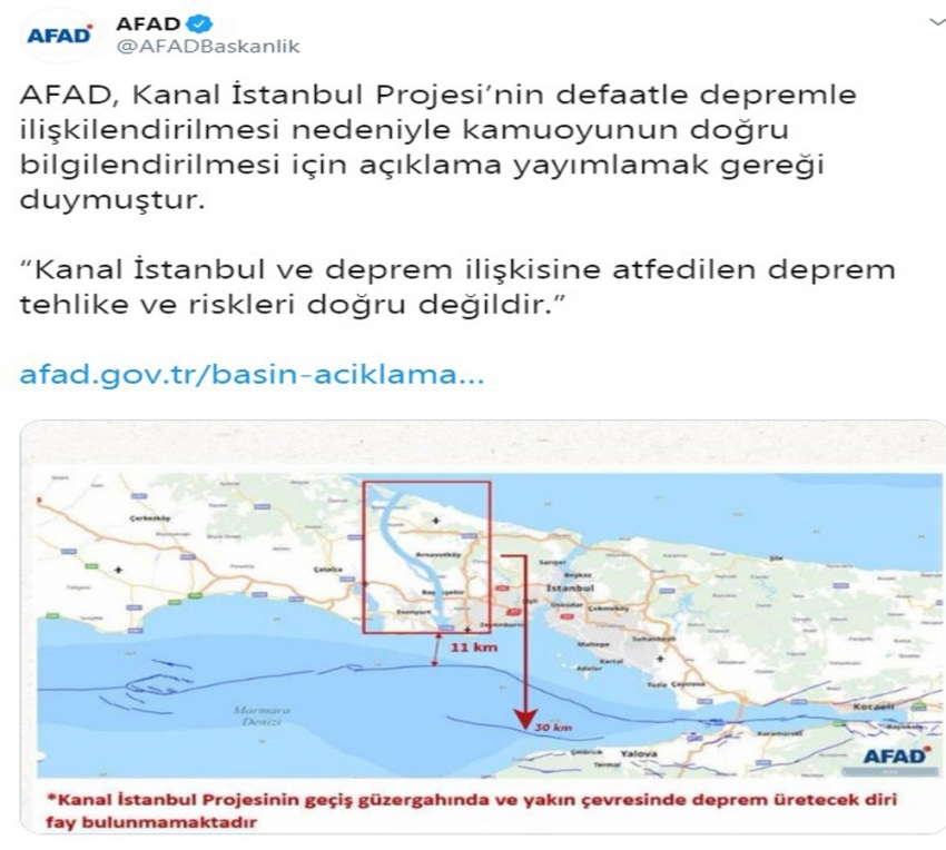  ”Kanal İstanbul ve deprem ilişkisine atfedilen deprem tehlike ve riskleri doğru değildir”