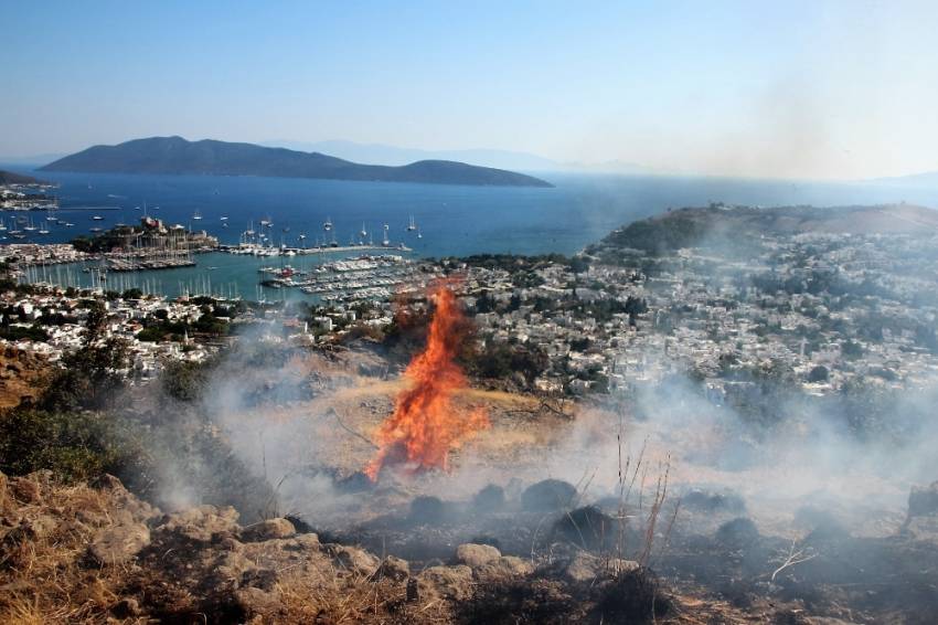 Bodrum’da tarihi tepe yandı