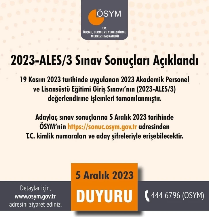 2023-ALES/3 sonuçları açıklandı
