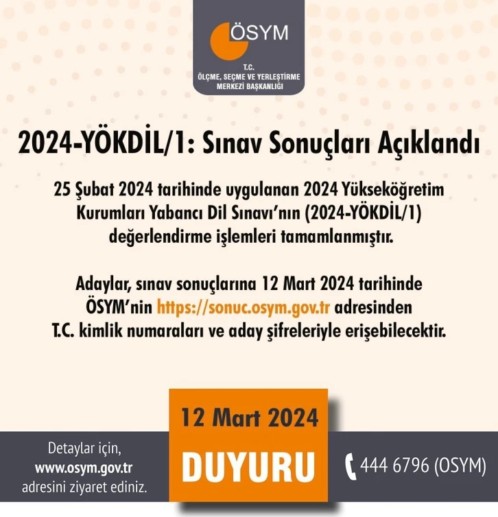 2024-YÖKDİL/1 sınav sonuçları açıklandı
