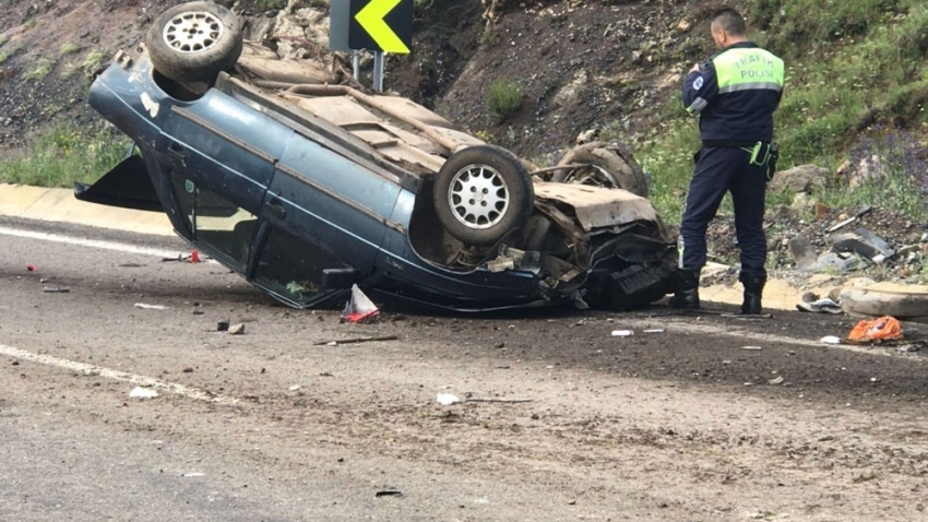 Freni patlayan otomobil devrildi; 1 ölü 4 yaralı