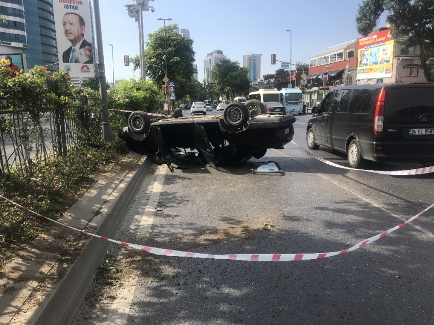 Levent’te otomobil takla attı: 1 yaralı