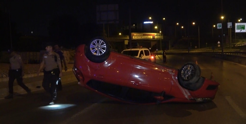 Bursa’da alkollü sürücü takla attığı otomobilden burnu bile kanamadan çıktı