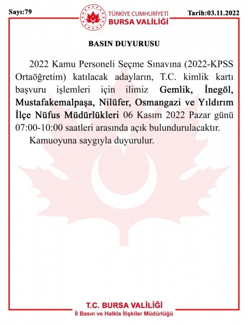 KPSS adayları dikkat...Bursa Valiliği duyurdu