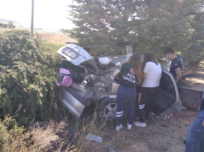 Yol kenarındaki ağaçlık alana dalan otomobilin sürücüsü yaralandı