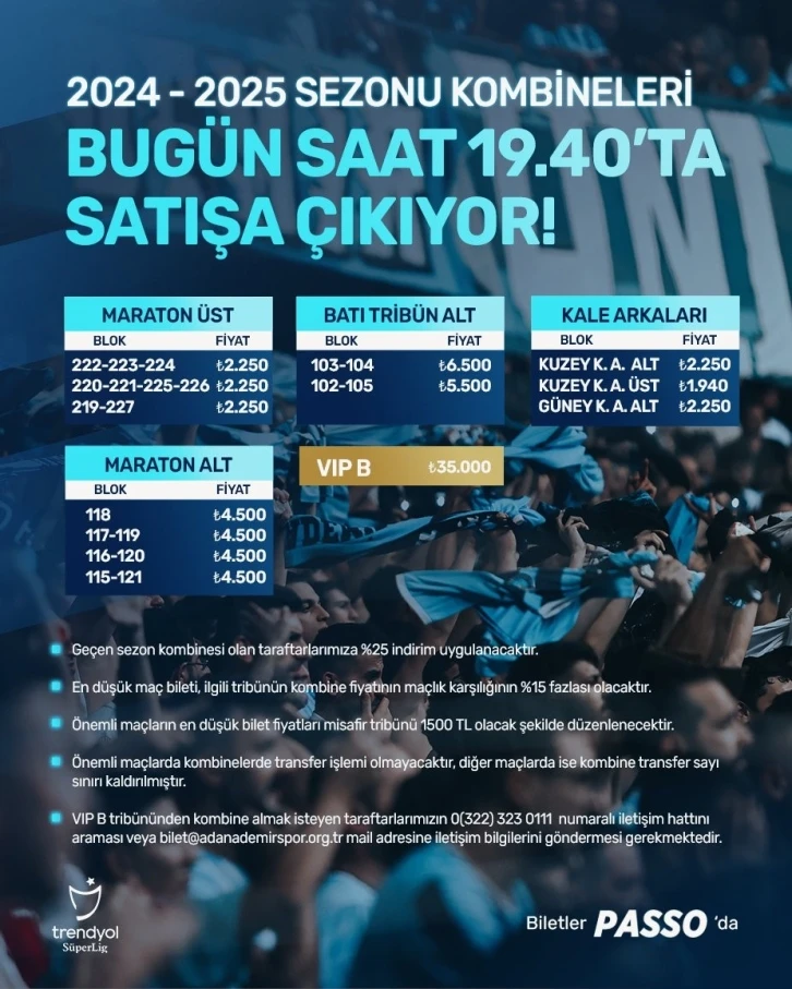 Adana Demirspor, 2024-2025 sezonu kombineleri satışta
