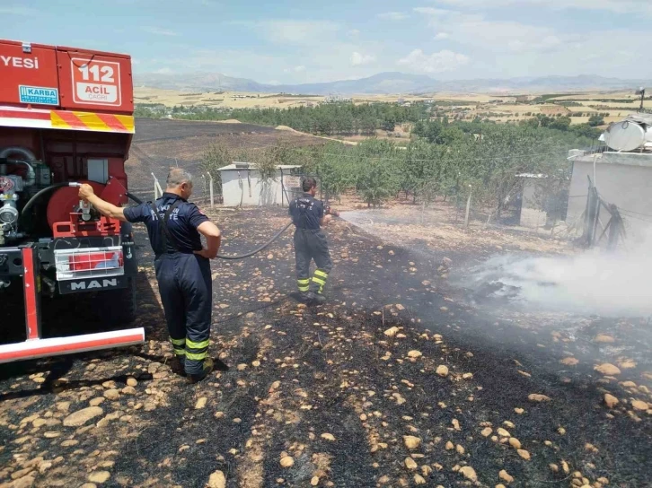 Anız yangını bahçeye sıçradı
