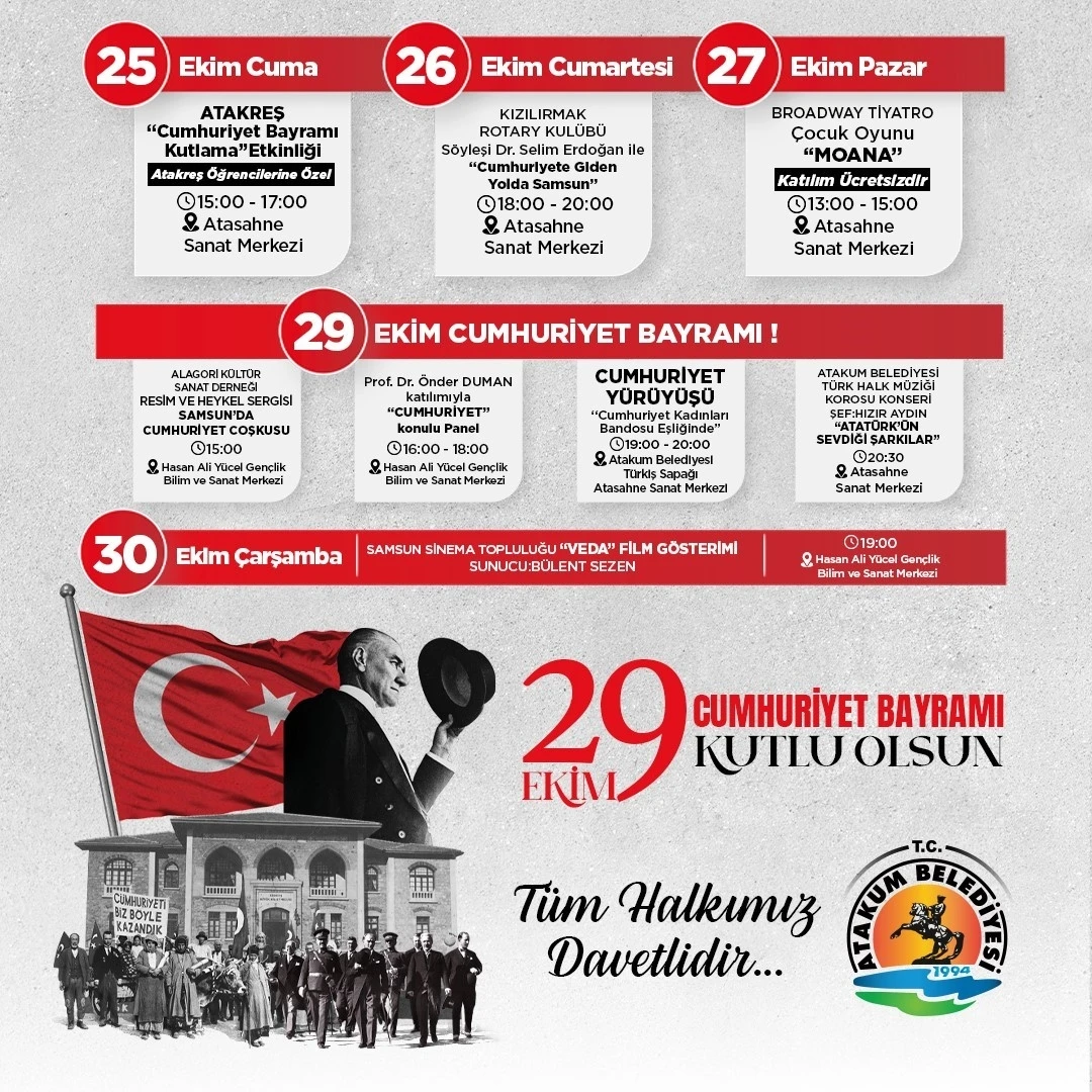 Atakum’da 29 Ekim’e özel program
