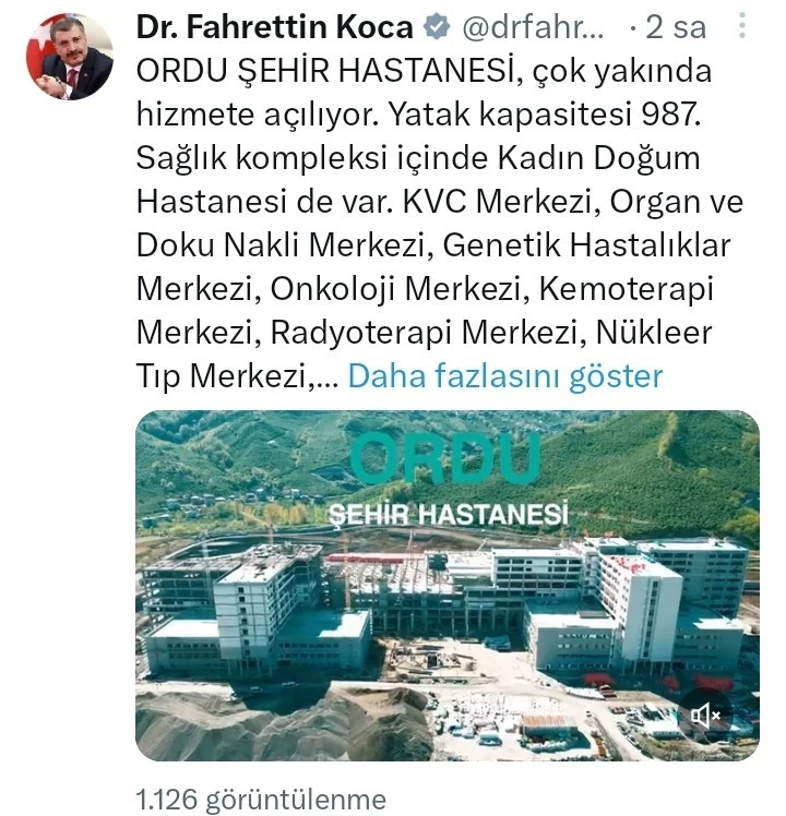 Bakan Koca’dan Ordu Şehir Hastanesi açıklaması
