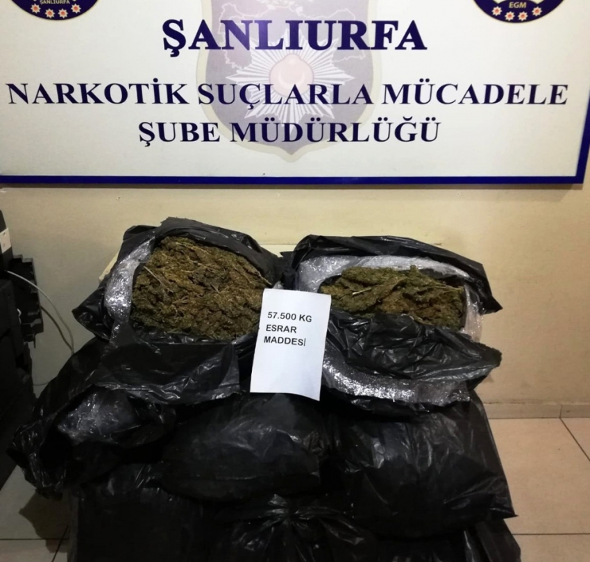 Şanlıurfa’da 57 kilo 500 gram esrar ele geçirildi