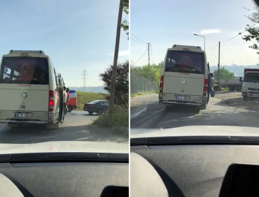 Minibüsteki tehlikeli yolculuk kamerada