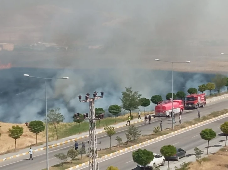 Buğday tarlası alev alev yandı
