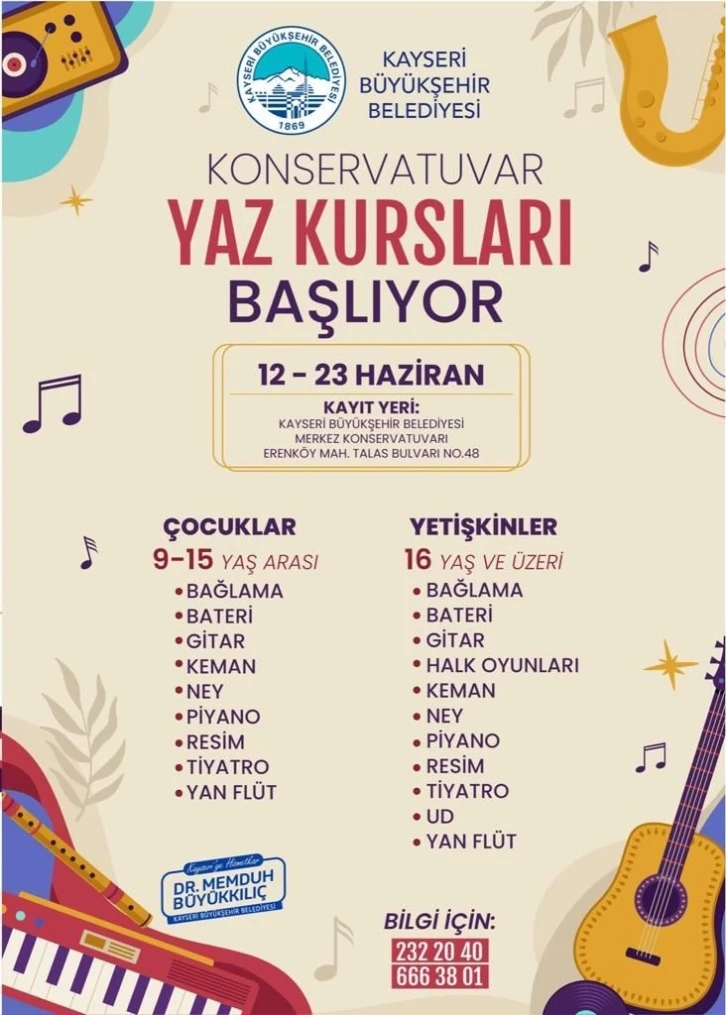 Büyükşehir’in konservatuvar yaz kursları başlıyor
