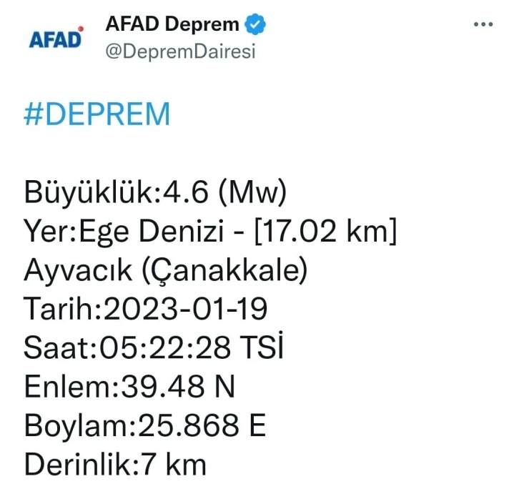 Çanakkale açıklarındaki deprem İzmir’den de hissedildi
