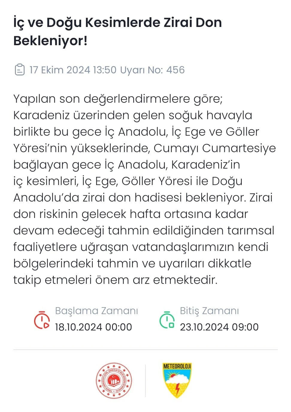 Denizli’ye zirai don uyarısı
