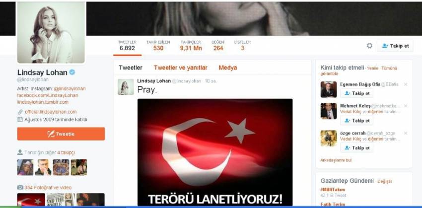 Lindsey Lohan’dan Türkiye’ye destek