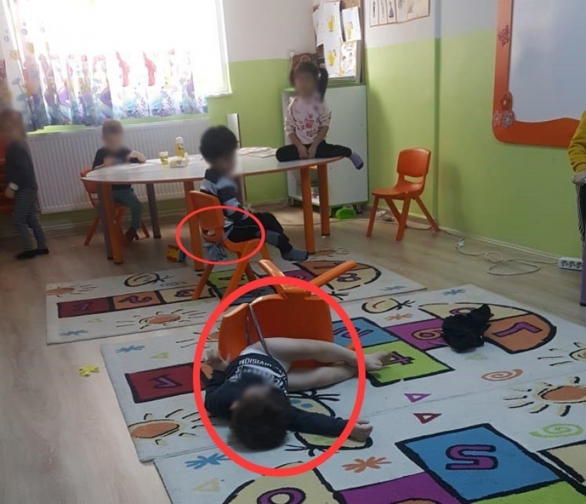 Çocukların sandalyeye bağlandığı kurum 