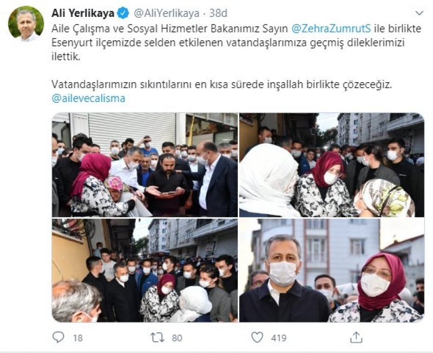 Aile Bakanı ve İstanbul Valisi selden etkilenen vatandaşları ziyaret etti