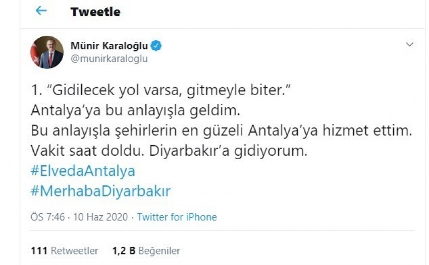 Vali Karaloğlu’ndan duygusal paylaşım: “Vakit saati doldu”