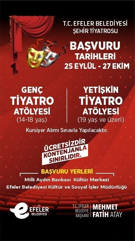 Efeler Belediyesi Şehir Tiyatrosu yeni dönem başvuruları başlıyor
