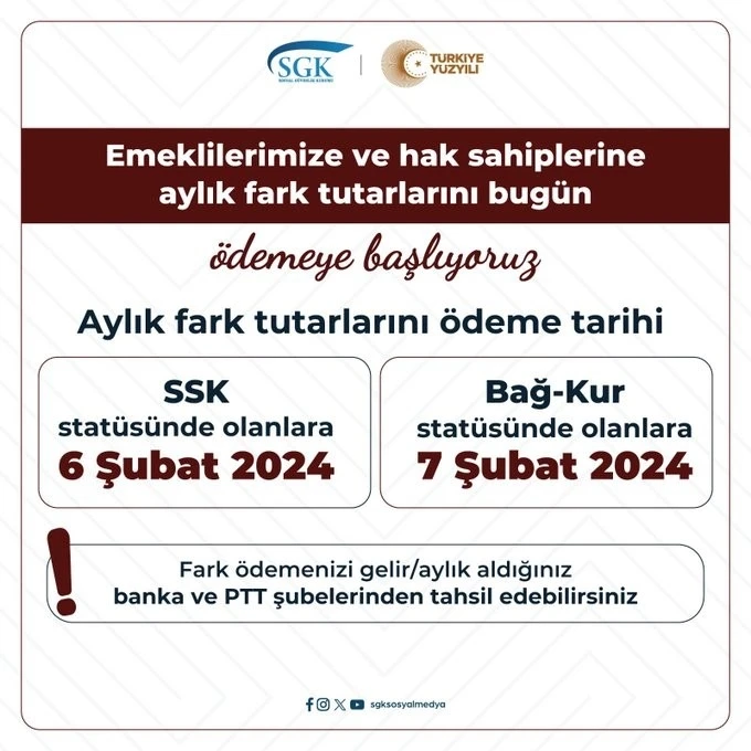 Emekli aylık farkları ödenmeye başlandı
