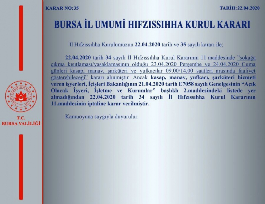 Bursa Valiliğinden açıklama