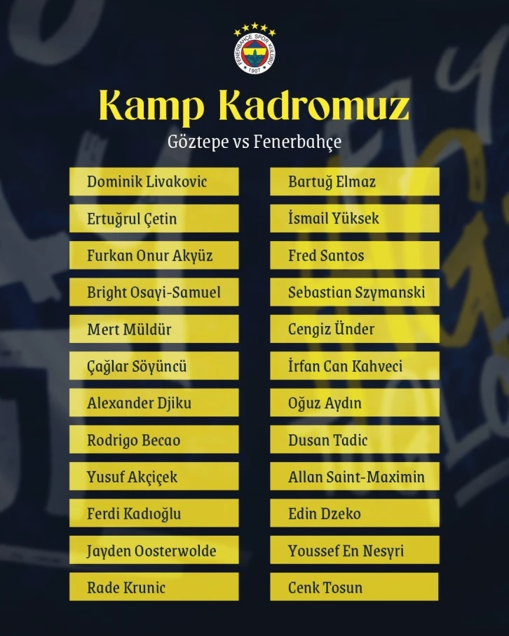 Fenerbahçe’de Fred ve Ferdi Kadıoğlu kamp kadrosunda
