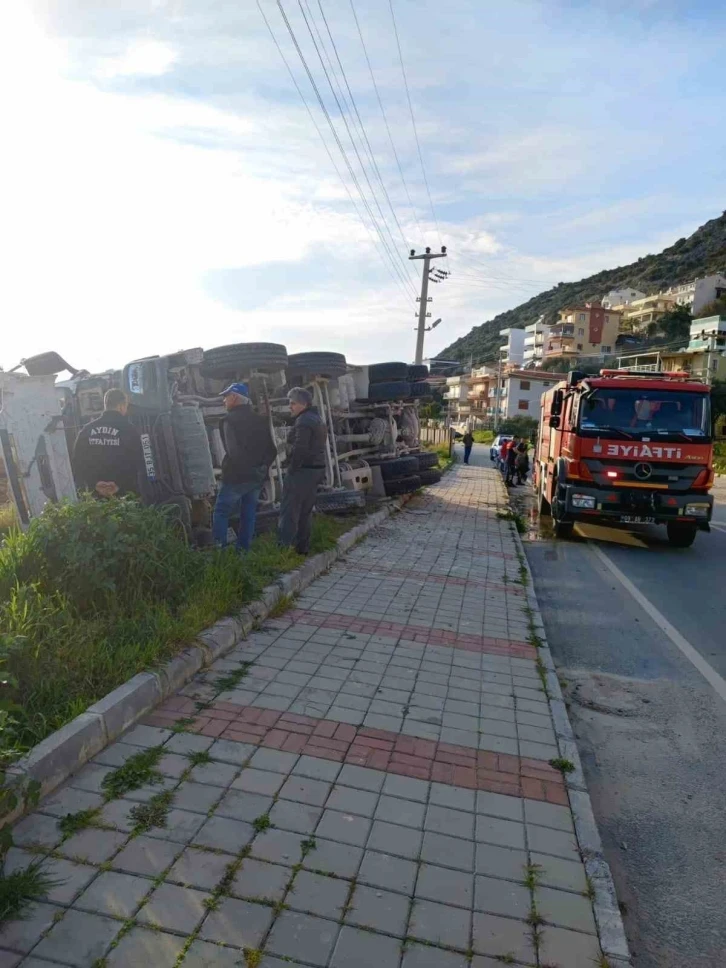 Freni patlayan harfiyat kamyonu yan yattı: 1 yaralı
