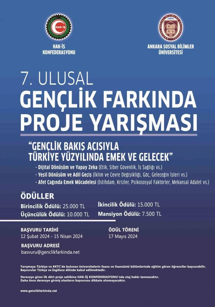 HAK-İŞ 7’inci Ulusal Gençlik Farkında Proje Yarışması başladı
