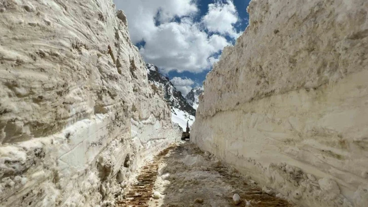 Hakkari’de 5 metreyi bulan karda yol açma çalışması
