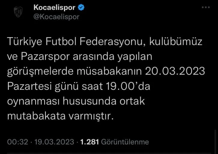 Hava muhalefeti seyahati engelledi, Kocaelispor-Pazarspor maçı ertelendi
