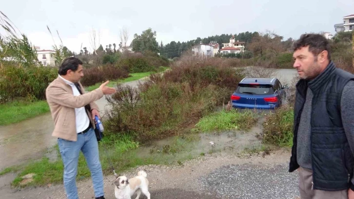 Havlayan köpeği dikkatini dağıtınca şarampole uçarak suya daldı
