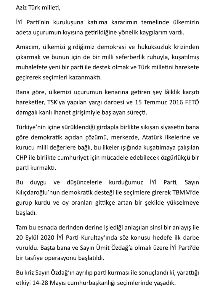 İYİ Parti Kurucu Genel Sekreteri Çıray, partisinden istifa etti
