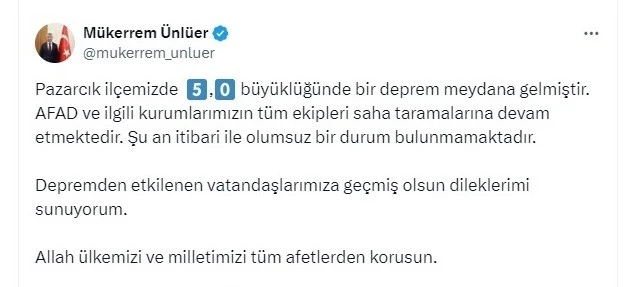 Kahramanmaraş Valisi Ünlüer: “Şu an itibari ile olumsuz bir durum bulunmamaktadır”
