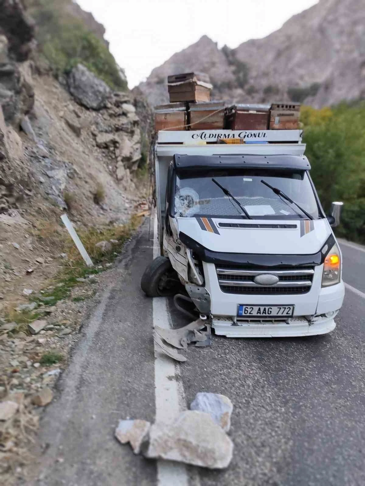 Kayanın isabet ettiği araç kaza yaptı: 10 arılı kovan zayi oldu
