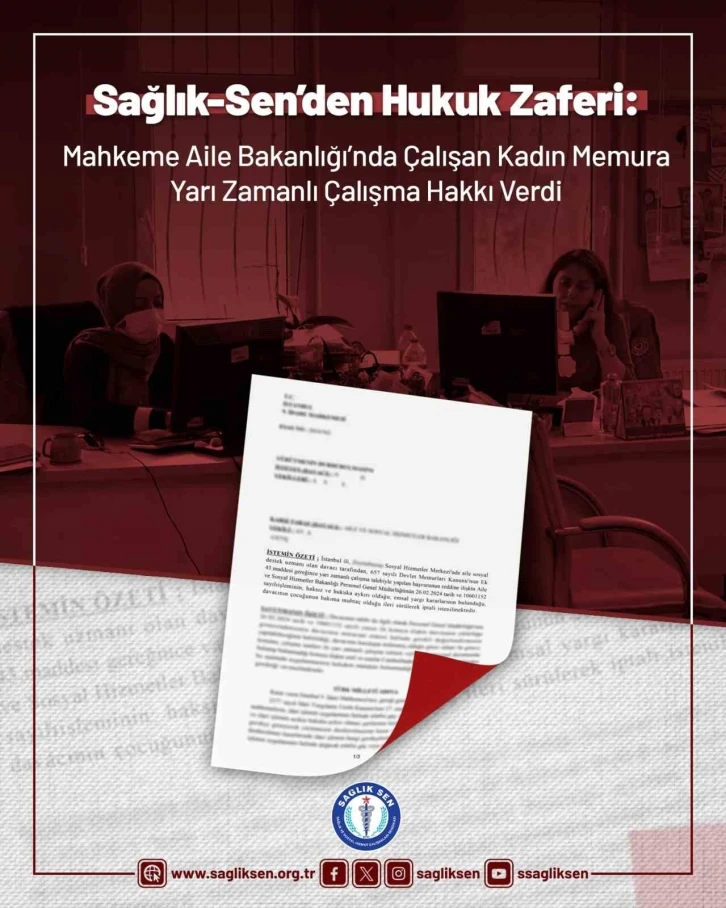 Mahkeme, Aile Bakanlığında çalışan kadın memura yarı zamanlı çalışma hakkı verdi
