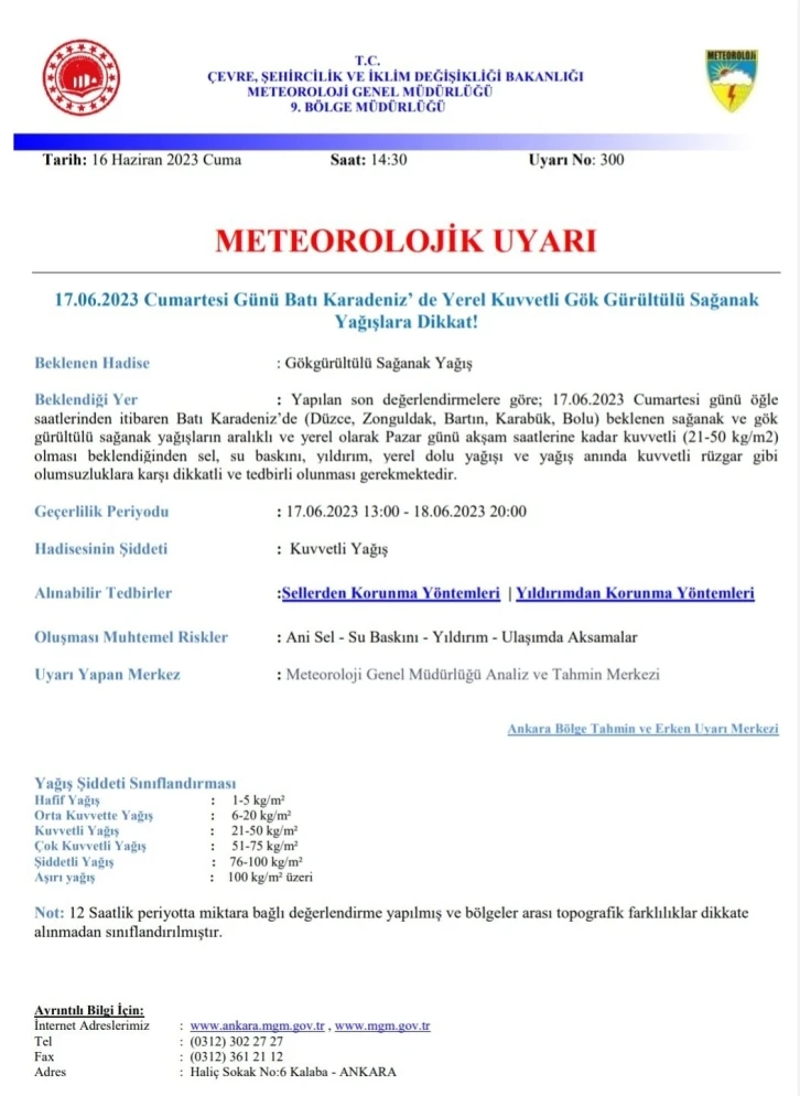 Meteoroloji yağış uyarısı verdi
