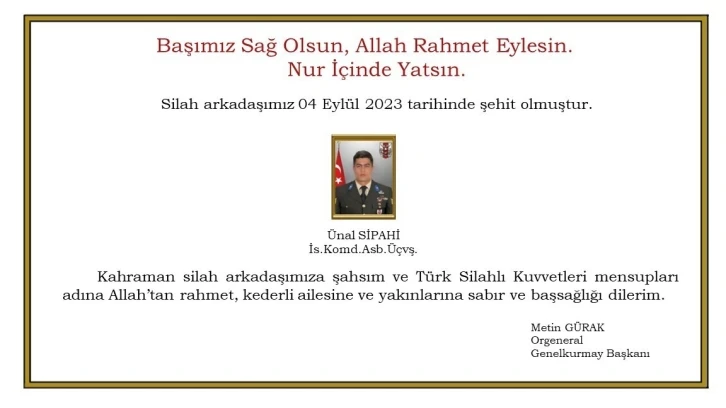 MSB, EYP patlaması sonucu bir askerin şehit olduğunu duyurdu
