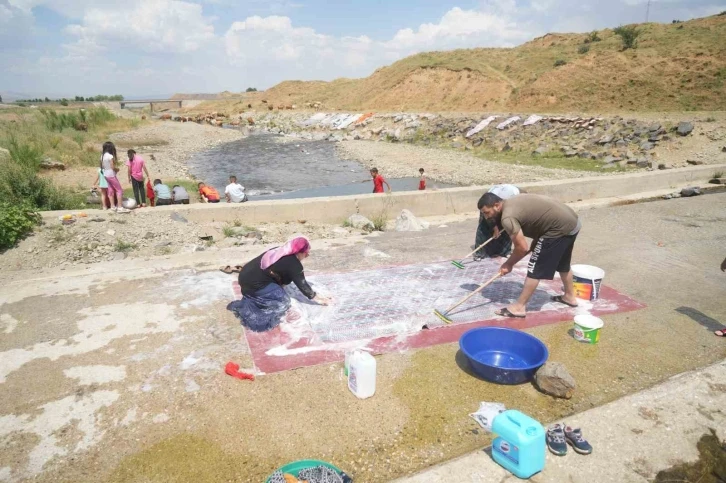 Muş’ta Kızılağaç deresinde renkli görüntüler: Kadınlar halı yıkadı, çocuklar yüzdü
