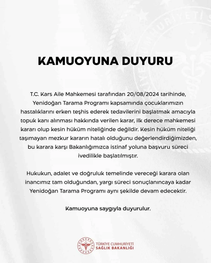 Sağlık Bakanlığından "topuk kanı" kararına ilişkin açıklama
