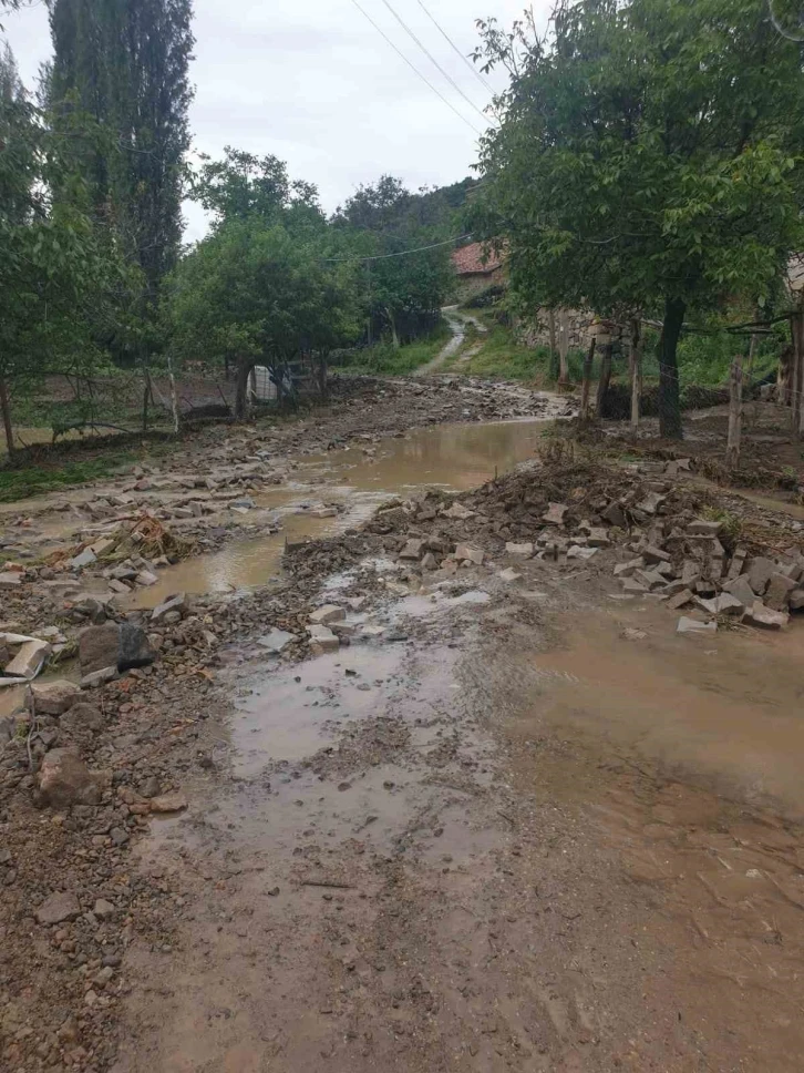 Sel kaldırım taşlarını yerinden söktü
