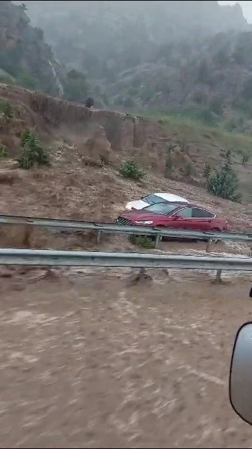 Selin dağlardan getirdiği çamur 2 aracı böyle yuttu
