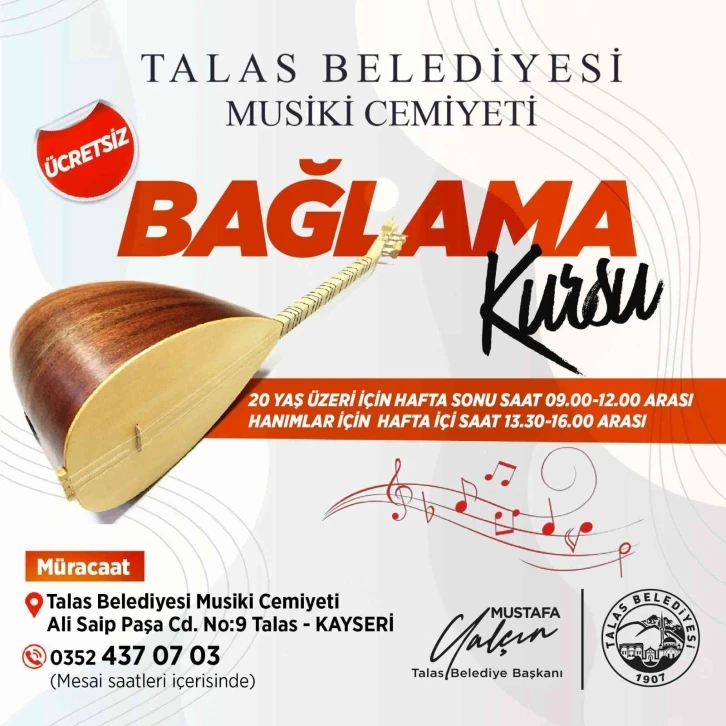 Talas Musiki Cemiyeti’nde bağlama kursu
