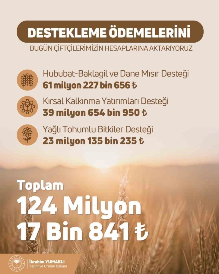 Tarımsal destekleme ödemeleri bugün çiftçilerin hesaplarına yatıyor
