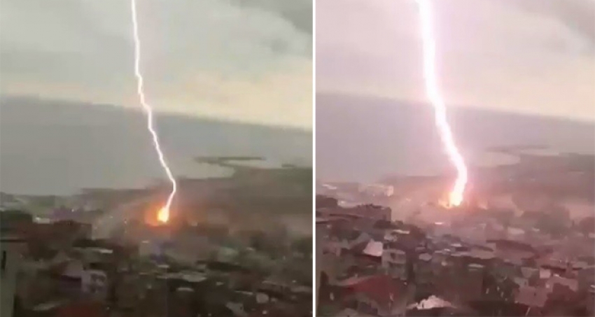 Trabzon'da yıldırım böyle düştü.