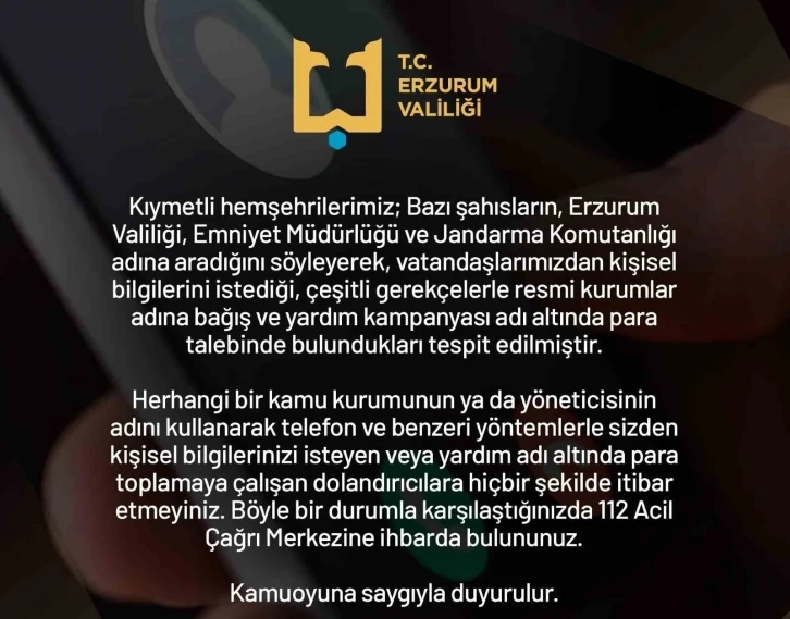 Valilikten vatandaşlara dolandırıcı uyarısı
