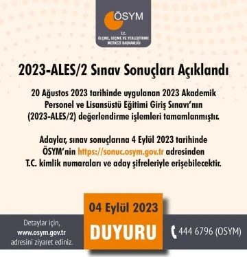 2023-ALES/2 sonuçları açıklandı
