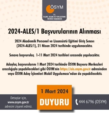 2024-ALES/1 başvuruları başladı
