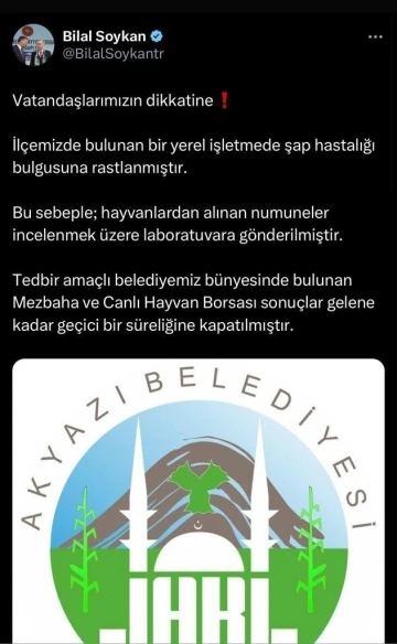 Akyazı’da şap hastalığı alarmı
